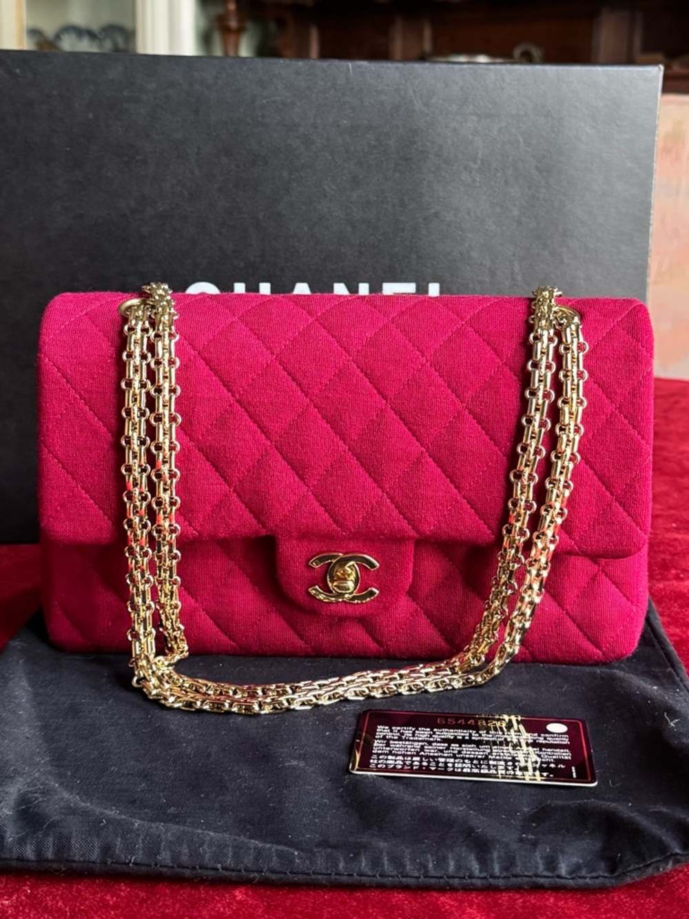 ♥️SOLD♥️CHANEL 
2000-2002 Small Classic Jersey Chain Double Flap Shoulder Bag